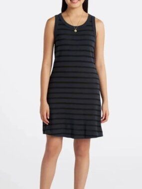 MICHAEL STARS Eliza Dress Size Large Sleeveless Stripe Black Gray Cotton Bodycon